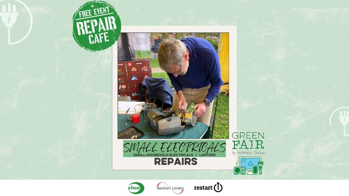 RecycleFYC's tweet photo. Great day of fixing at  Newham's Green Fair on Monday. 
18 electrical items to be repaired! 9 repaired there &amp; then &amp; the 9 suitable for repair with new parts!
Big thanks to restarters Sami and Mike from @RestartProject  https://t.co/oE3aUYxHAu @NewhamRecycles @NewhamLondon https://t.co/bb9QPGJ7am