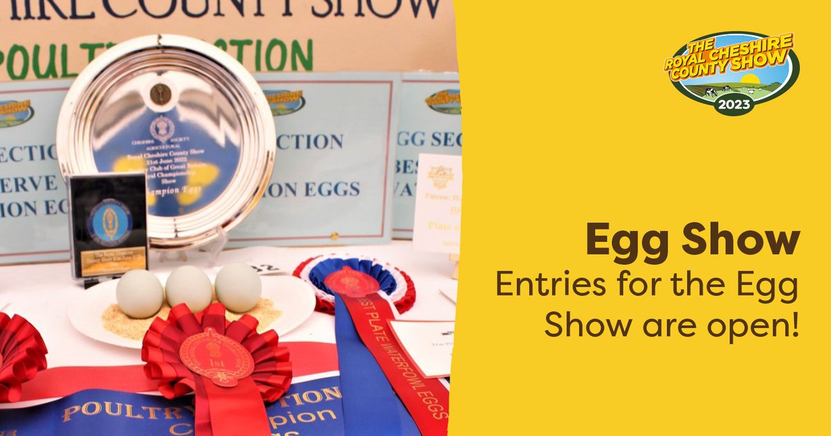 CheshireShow's tweet photo. Entries for the Royal Cheshire County Show Egg Competition are now open!

Visit our website for more information on how to enter now: https://t.co/rHtDPgWMBD

#Eggs #EggCompetition #Poultry #PoultryCompetition #Cheshire #CheshireShowCompetition #Competitors https://t.co/boRL1f5QbW