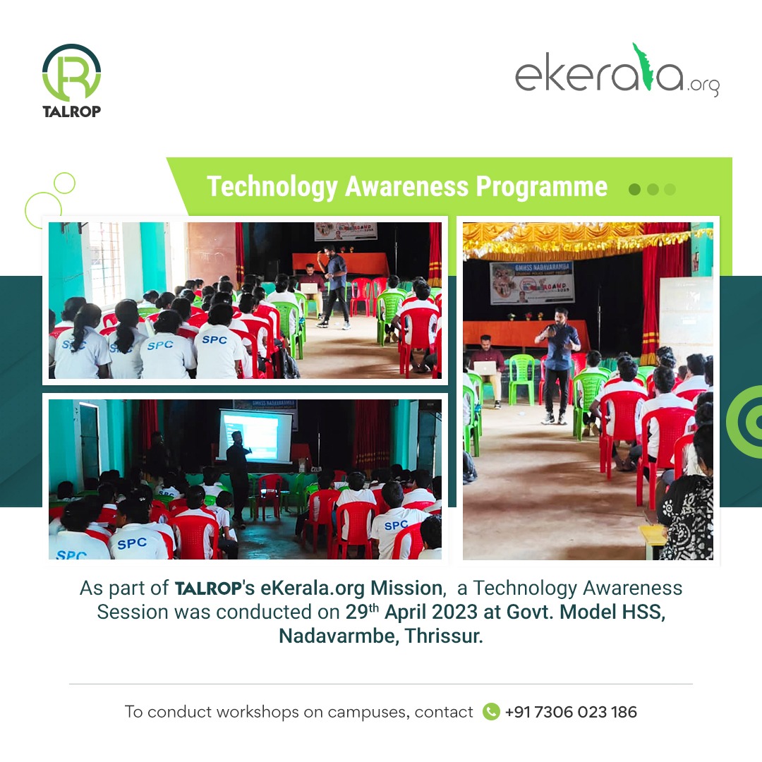 talropworld's tweet photo. As part of Talrop's https://t.co/pet7kBij49 Mission, a Technology Awareness Session was conducted on 29th April 2023 at Govt. Model HSS, Nadavarmbe, Thrissur.

#Talrop #Workshop #eKeralaMission https://t.co/boM3YsunBU