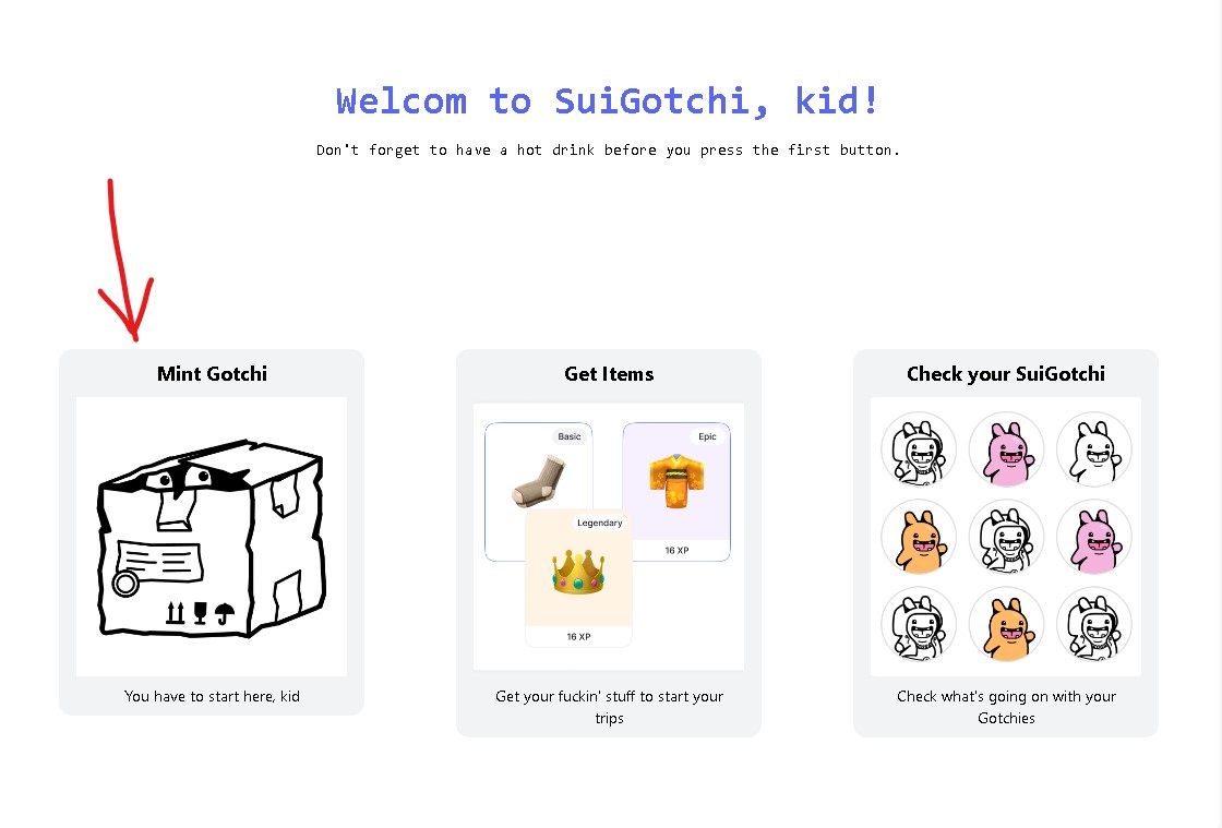 SuiGotchi's tweet photo. 🧵Testnet version 2 - now live!!
1. https://t.co/VfzHSfXKcw
2. Mint Gotchi
Don't forget to like and RT
See the pictures and follow the arrows!!!! https://t.co/7wDiQ8J0je