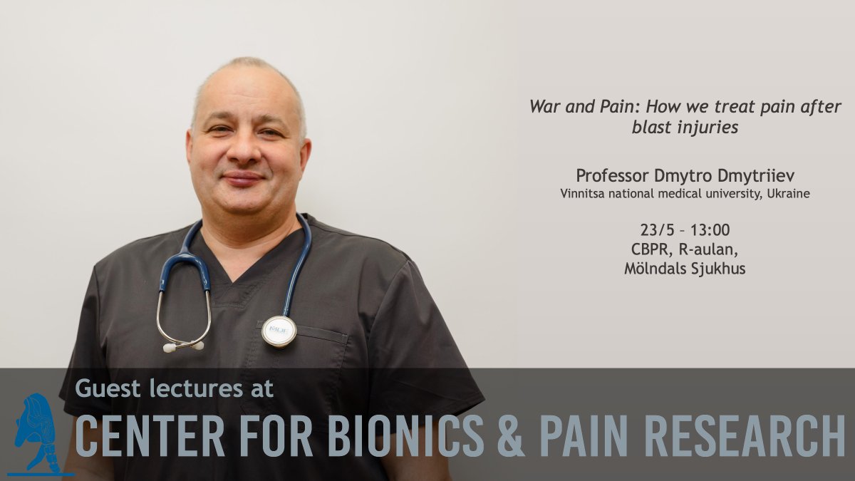 Welcome to the CBPR Guest Lecture 'War and Pain: How we treat pain after blast injuries' with Professor Dmytro Dmytriiev. The lecture will be held at Mölndals Sjukhus on Tuesday May 23rd and is open for everyone to attend.

cbpr.se/events/profess…