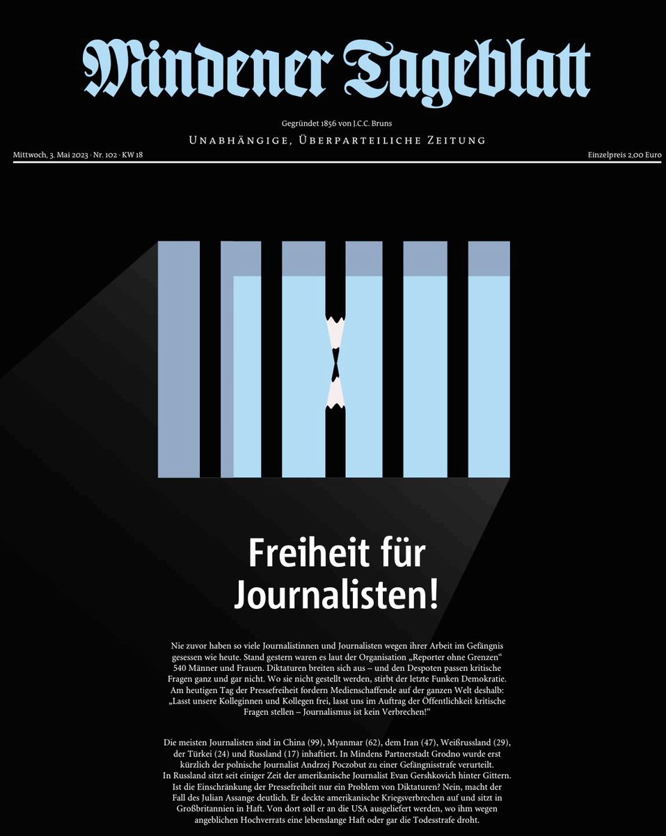 benjamin_piel's tweet image. Am Tag der #Pressefreiheit erinnert die Titelseite des @MT_Online daran, dass gerade so viele Journalistinnen und Journalisten wegen ihrer Arbeit im Gefängnis sitzen wie nie zuvor. Wir fordern: Freiheit für Journalisten! Heute ab 19 Uhr Mediengespräch mit Daniel Schulz.