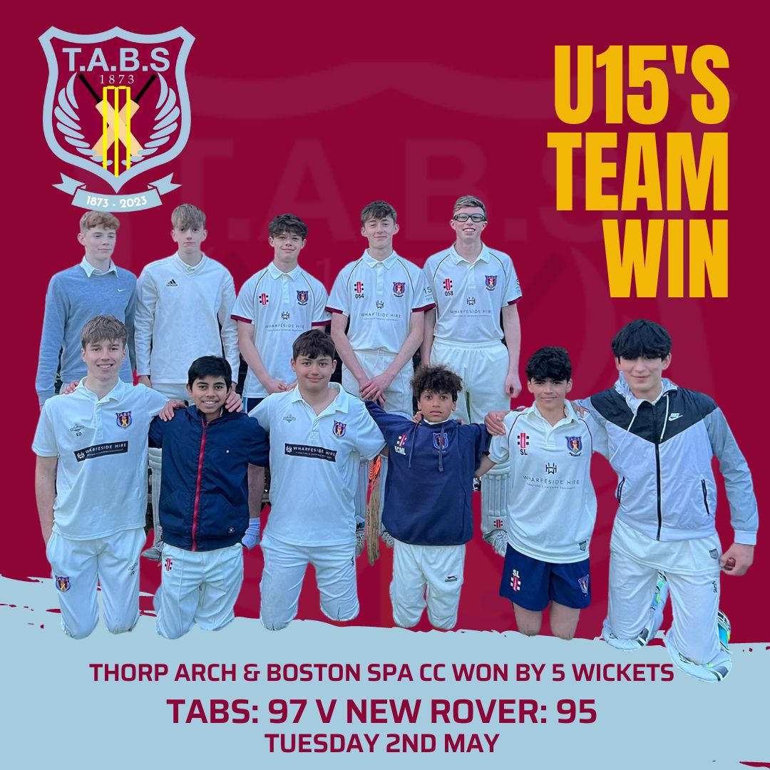 Our U15's played their first match of the season last night and won by 5 wickets. TABS 97 v NEW ROVER 95.
