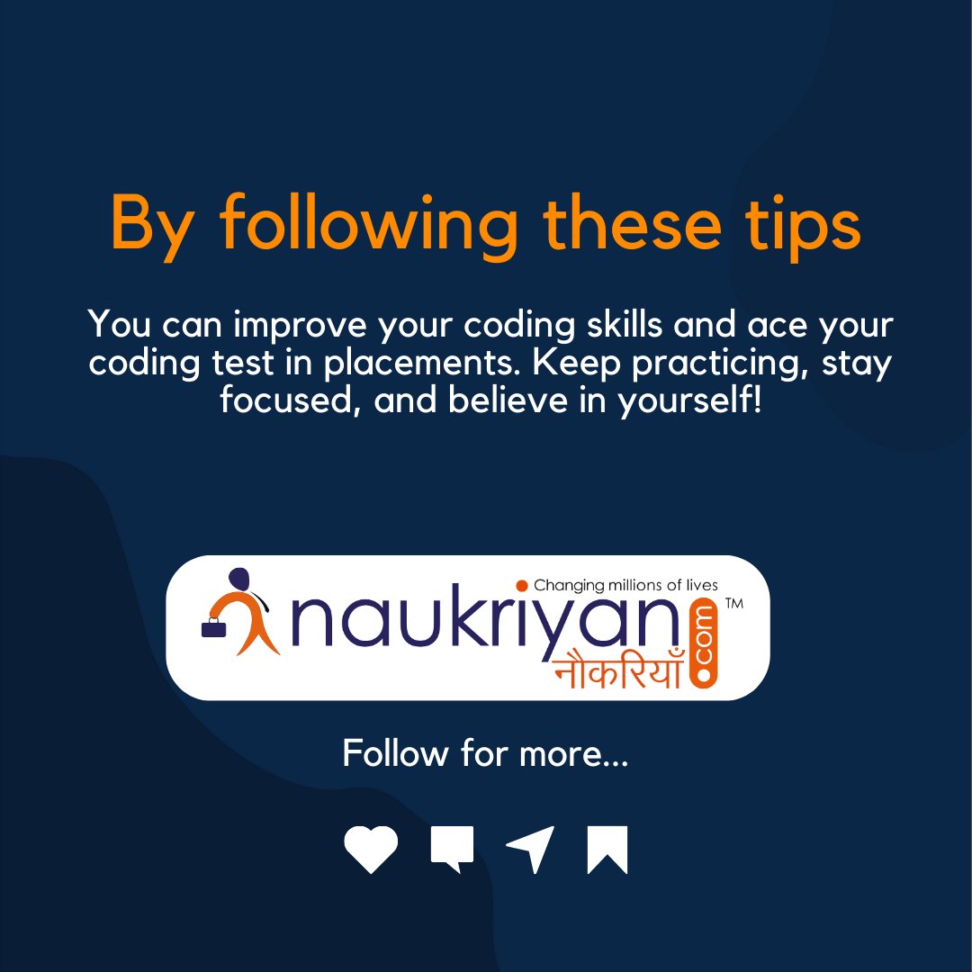 naukriyanjob's tweet image. ❓Are you nervous about coding tests in placements? Don't worry, we've got you covered with these top 4 strategies to prepare! 💪
#codingtest #placementseason #codingskills #timemanagement #practicemakesperfect #techinterviews #jobseekers #careeradvice
#codingtips #codingproblems