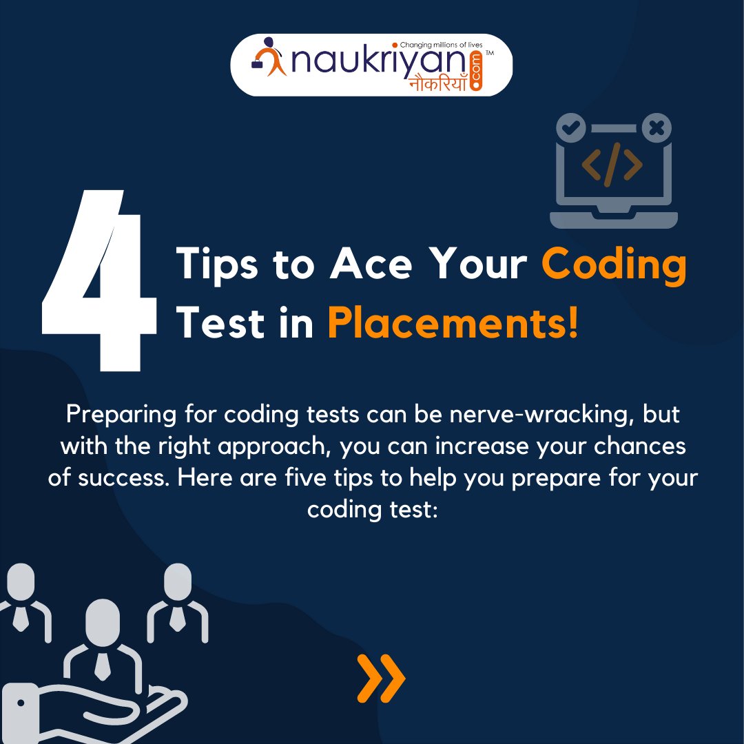 naukriyanjob's tweet image. ❓Are you nervous about coding tests in placements? Don't worry, we've got you covered with these top 4 strategies to prepare! 💪
#codingtest #placementseason #codingskills #timemanagement #practicemakesperfect #techinterviews #jobseekers #careeradvice
#codingtips #codingproblems