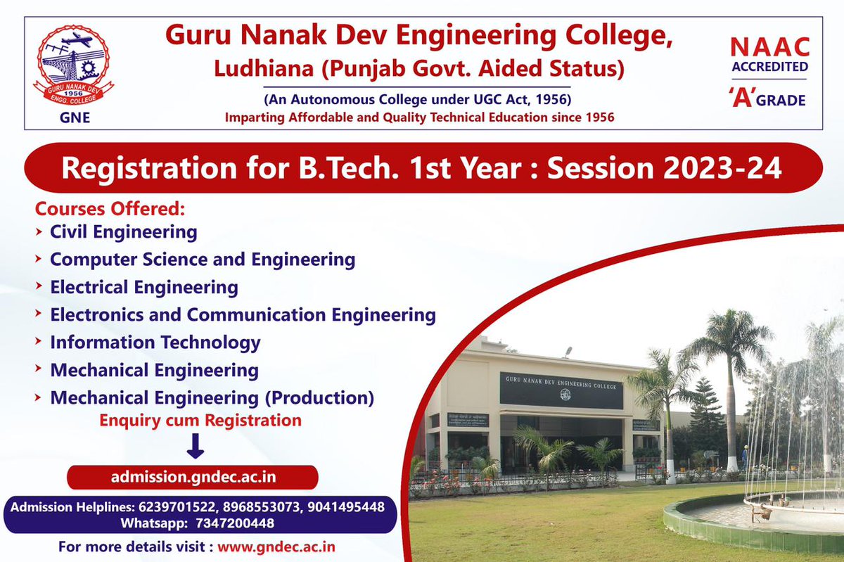 OfficialGNDEC's tweet photo. https://t.co/4KpBxsLe5h

#BTech. degree in 7 streams. #World Class #Curriculum as per need of #Industry, #PhD Faculty, #Scholarship for the needy, #Excellent #Placements, #Excellence in #Sports and #Cultural activities #Students activities Clubs 
Green Lush Beautiful campus https://t.co/1NG7MHtJZb