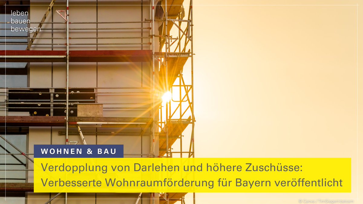 BauenBewegen's tweet photo. Mit dem #WohnbauBooster #Bayern hat der Freistaat ein starkes Paket für mehr #Wohnungsbau geschnürt. "Mit den neuen Wohnraumförderungsbestimmungen 2023 setzen wir heute einen zentralen Baustein unseres Boosters um“, freut sich StM Christian Bernreiter.
📄 https://t.co/JkIrqLHMJ0 https://t.co/mmPpWHxdSK
