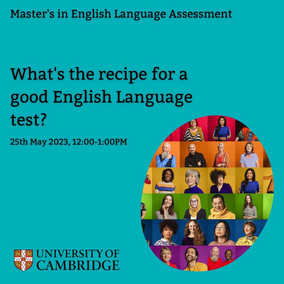 Cambridge_PACE's tweet photo. Join us for our upcoming webinar: 'What's the recipe for a good English Language test?'. We will give an overview of Module 6 of the MSt in English Language Assessment, before allowing time for Q&amp;A. 

🗓 25th May, 12:00pm

@CamLangsci @CambUP_LangLing

https://t.co/cJfE4K1y54 https://t.co/4rk3BMJe3b