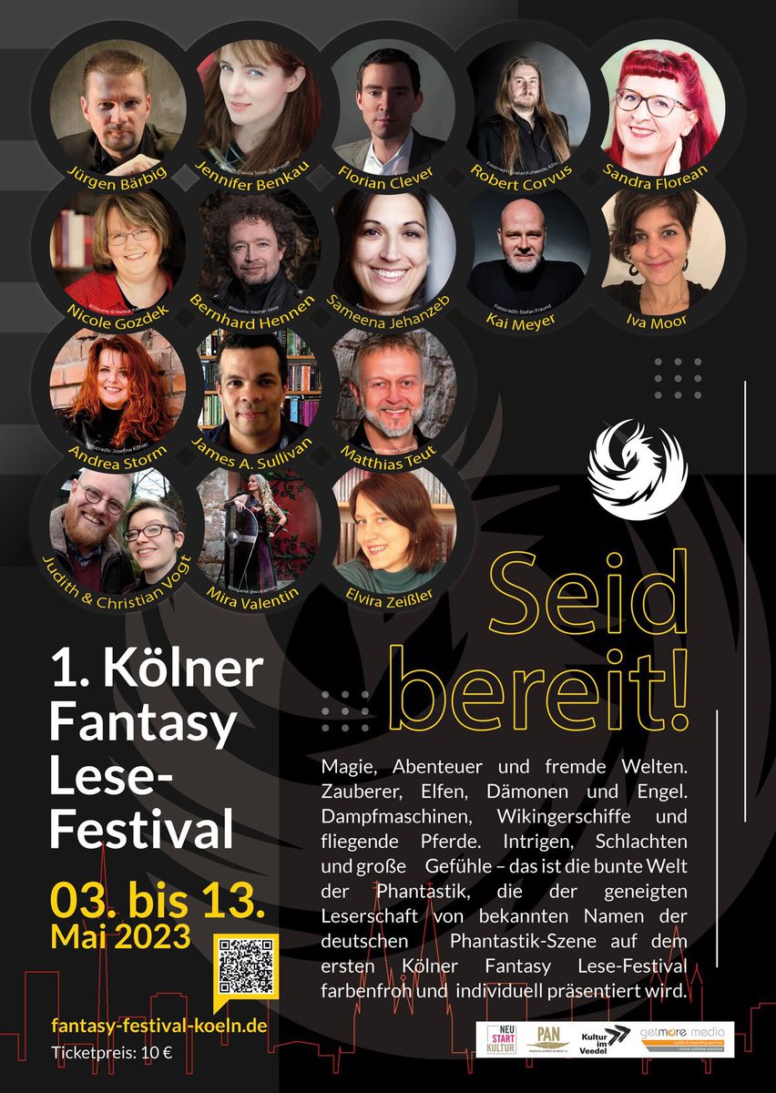 Heute beginnt das 1. Kölner Fantasy Lese-Festival! 

Bis zum 13. 5. gibt es an verschiedenen Orten der Stadt Phantastik-Lesungen.

Am Freitag (5. 5.) sind Sameena Jehanzeb und ich an der Reihe.🙂

Schaut vorbei, wenn's passt!💚

Alle Infos findet ihr hier: fantasy-festival-koeln.de