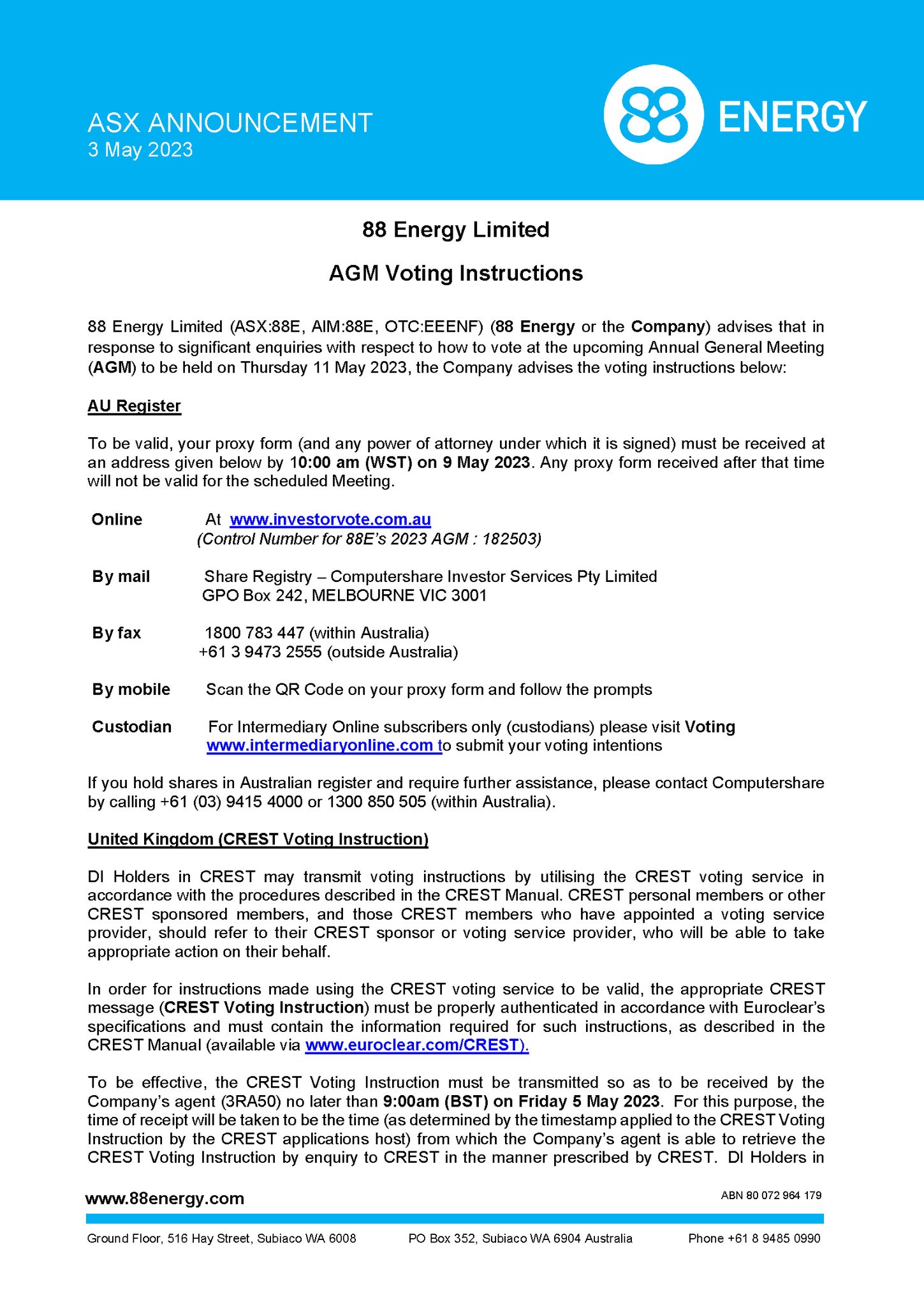 88 Energy Ltd on Twitter "How to vote on the AGM Resolutions https//t.co/BiwO3F9hnD In line