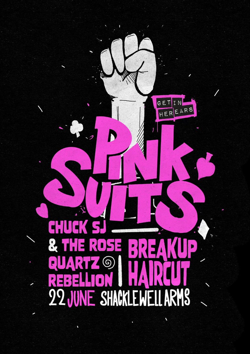 Get In Her Ears (@getinherears) on Twitter photo ✊ New poster alert for our gig hosting pink suits Dystopian Hellscape launch on 22nd June at <a href="/ShacklewellArms/">The Shacklewell Arms</a> ! ✊
Support from Chuck SJ & The Rose Quartz Rebellion and @breakuphaircut 🔥
🎟 Nab tickets on <a href="/dicefm/">DICE</a> now: link.dice.fm/6aq7RR2Guzb🎟
🎨 <a href="/paullikesrobots/">Paul Likes Robots</a> ✊ New poster alert for our gig hosting pink suits Dystopian Hellscape launch on 22nd June at <a href="/ShacklewellArms/">The Shacklewell Arms</a> ! ✊
Support from Chuck SJ & The Rose Quartz Rebellion and @breakuphaircut 🔥
🎟 Nab tickets on <a href="/dicefm/">DICE</a> now: link.dice.fm/6aq7RR2Guzb🎟
🎨 <a href="/paullikesrobots/">Paul Likes Robots</a>