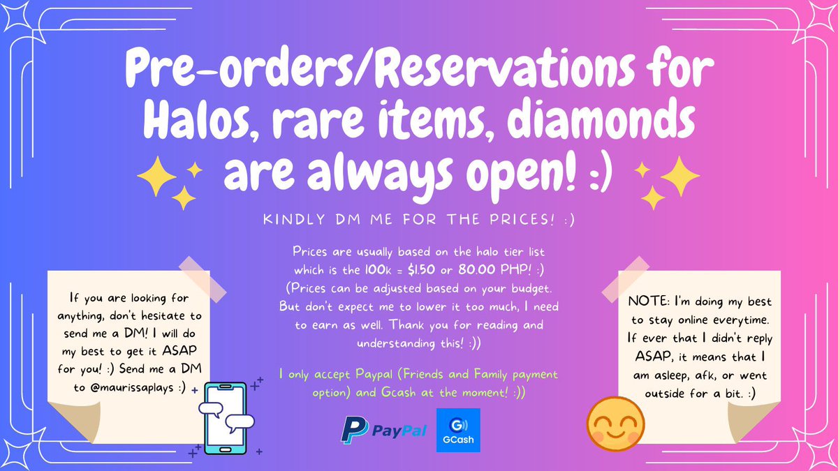 Pre-orders/Reservations for Halos, rare items, and rhd for paypal or gcash are now open! :)) ♡ Dm me!
 
#royalehightrades #royalehightrade #royalehightrading #royalehightradings #royalehighoffers #royalehigh #royalehighhalos #RoyaleHighHalo #royalehighdiamonds #royalehighselling