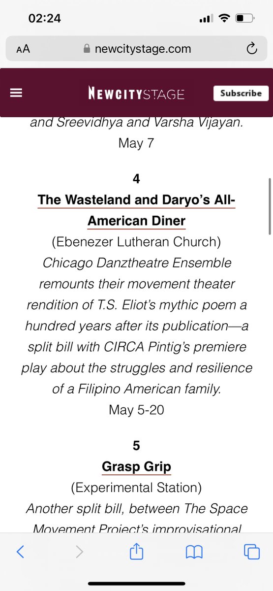 We got in the TOP 5 list of shows to see in @newcity Woohoo! 🙌 Congrats, @Chi_Danztheatre  More reasons for you to see our show! See Dance and Theatre  in one ticket 🎟 bit.ly/3V2qsdw 
#Top5Shows #ChicagoArts #DanceTheatre #Collaboration #MustSee #ChicagoEntertainment