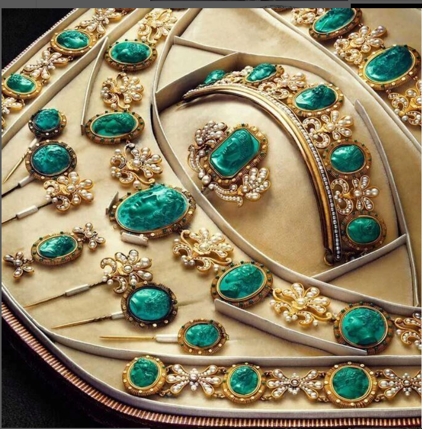 RobinLynnKing2's tweet photo. #EverythingRoyal #RoyalTiara
This Malachite cameo parure once belonged to Empress Joséphine, circa 1810. https://t.co/zI4uleg6nI
