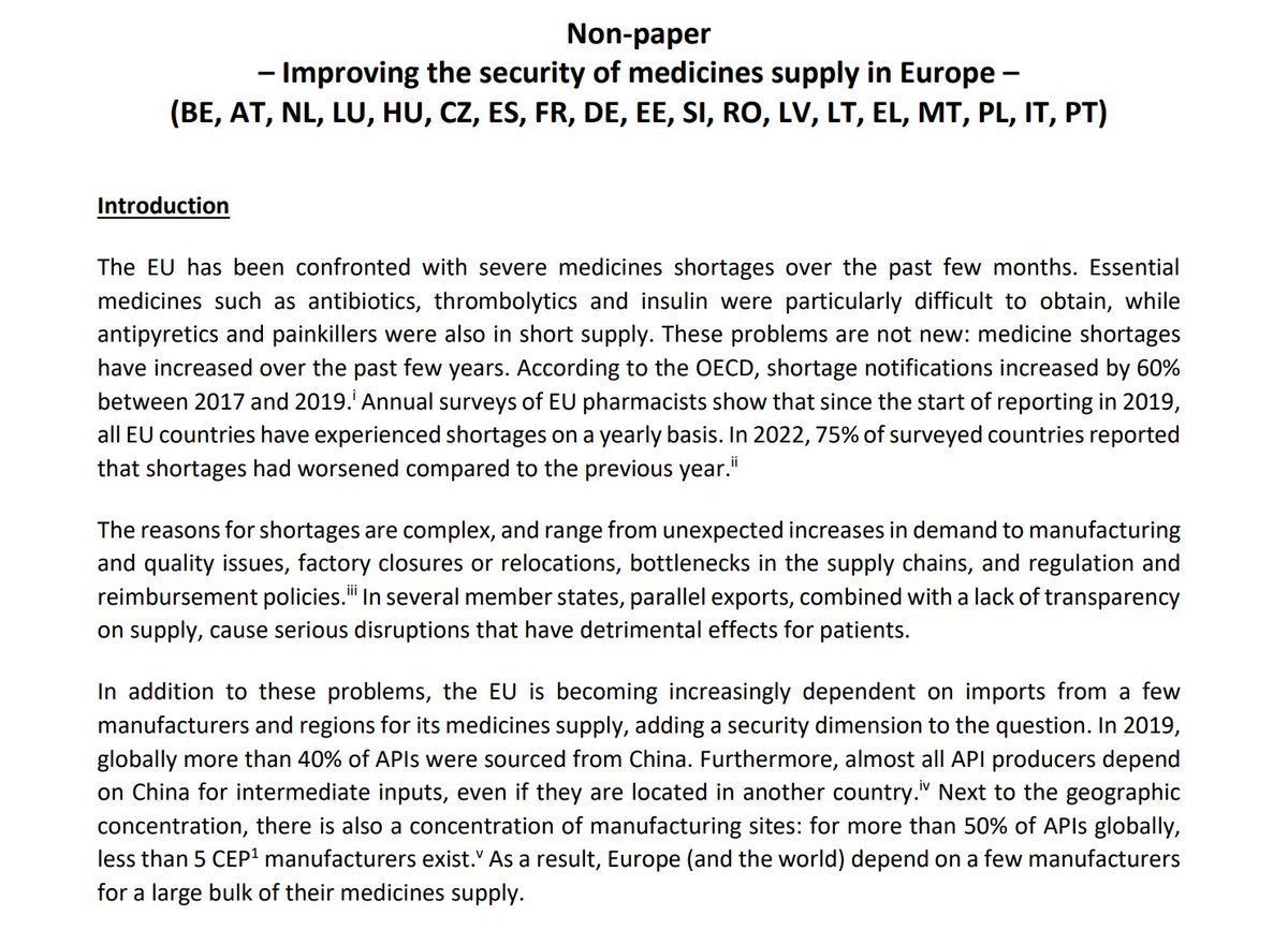 💡 #Health | In light of a severe shortage of certain medicines in the 🇪🇺EU over the past few months, 19 (!) member states join forces in a #nonpaper, with 🇧🇪 in a leading role, to express their views on how to improve the security of medicines supply.

➡️ bit.ly/medicinessupply