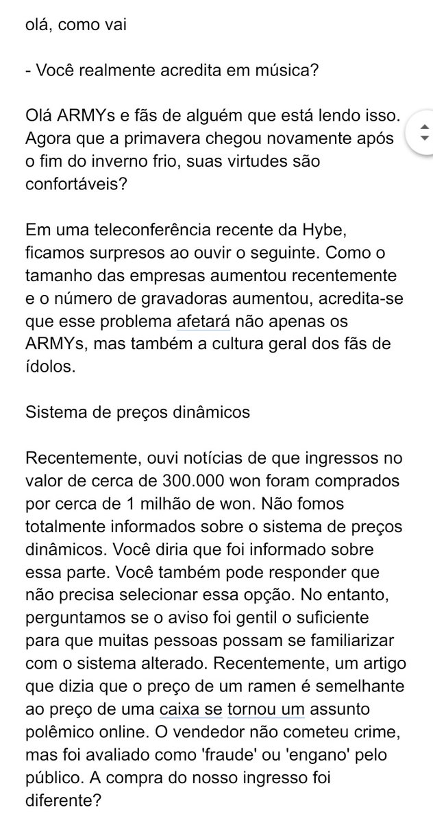 saintlaurentjjk's tweet photo. tradução da carta aberta do k-army para o fandom internacional e a explicação das TAGs. (a carta original vai estar no segundo tweet.) 

#NoDynamicPricing
#하이브티켓값뻥튀기반대 https://t.co/f8VVUZxzuO