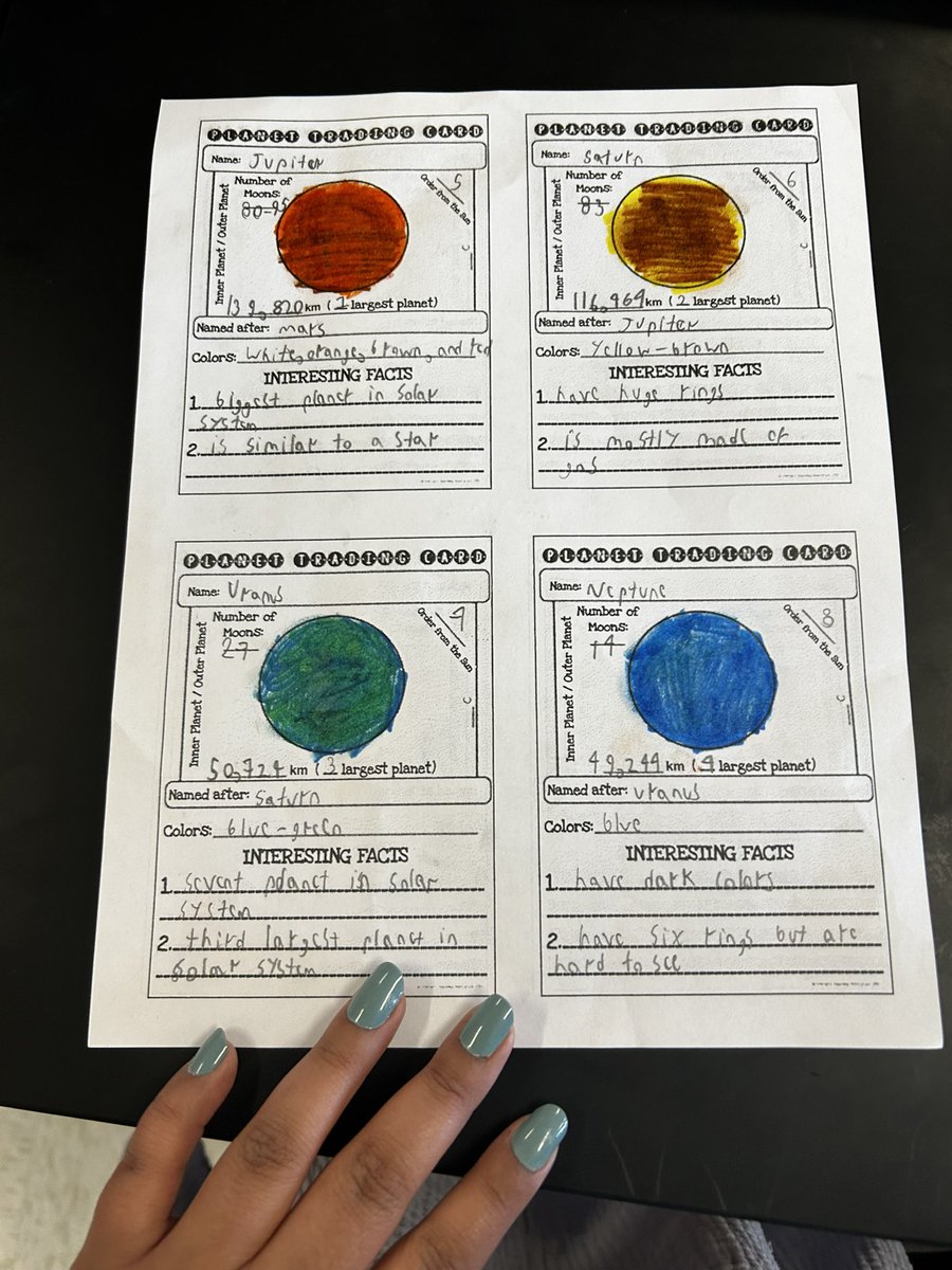MsRamirez2022's tweet photo. Out of this world๐! @belairmiddle students researched and made trading cards for our 8 planets ๐ช #rippluto @BAMS_MadScience @BAMS_GLopez @LucianoAlcala2 @rcarrillo_bams https://t.co/D5LHjmnHF0