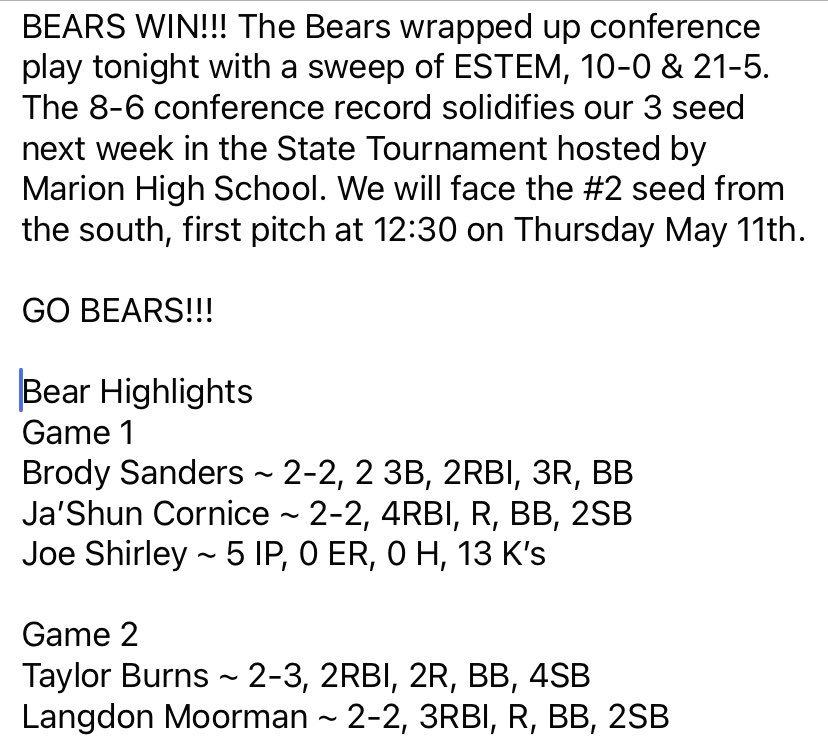 SHBearsBSB's tweet photo. BEARS WIN!!! https://t.co/3zwPZSwUTk