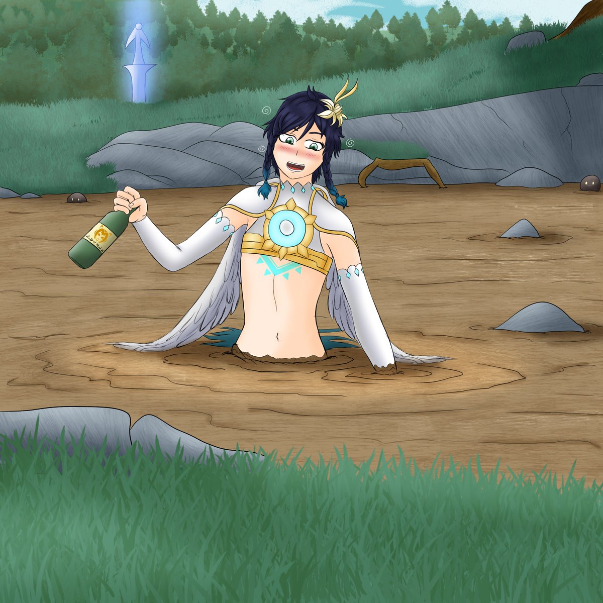 "Heh heh heh...its squishy!"

You know what? It's Tuesday night, Venti is drunk, I'm not, so have an early drawing post! >:3

Why is the lake mud? Geo Slimes! (Don't ask how just roll with it.)

Commission for the wonderful @Cygnus421