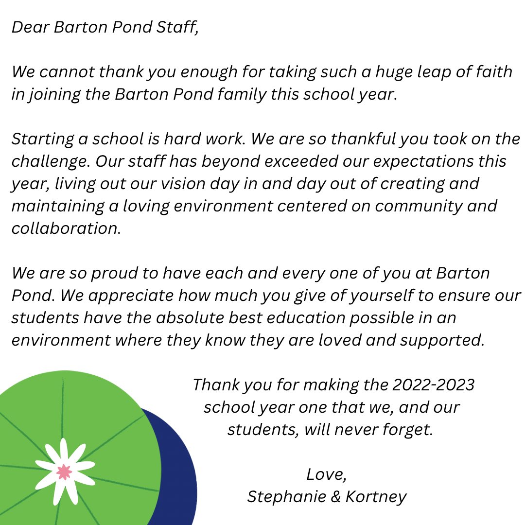 <a href="/BartonPondES/">Barton Pond Elementary School</a> teachers and staff, WE APPRECIATE YOU!  💙🐸💙 #WCPSSThankATeacher
