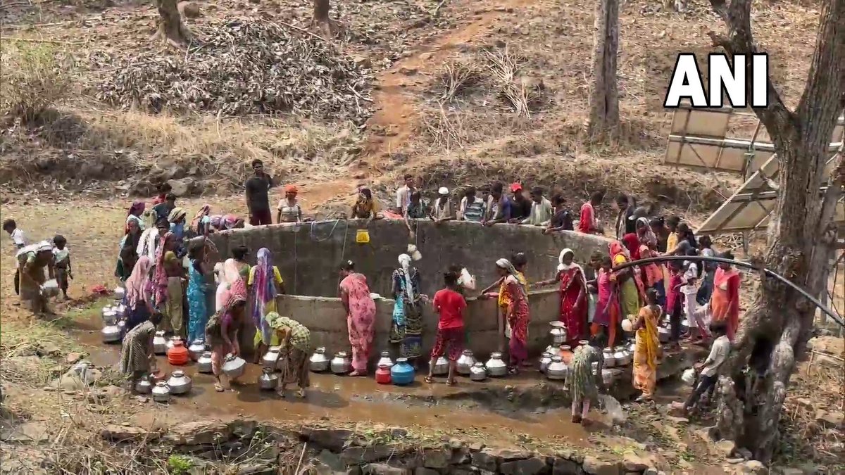 ANI's tweet photo. Maharashtra | Tribal people of Bordhapada village in Nashik are walking 2 km to fetch water from a well, amid a water crisis in the area. 

"There are 2 wells in our village but they have dried up so we have to fetch water from the bottom of the hill which is 2 km away. Many women suffer injuries while going there. We demand the administration to give us water facility as soon as possible," says a tribal woman