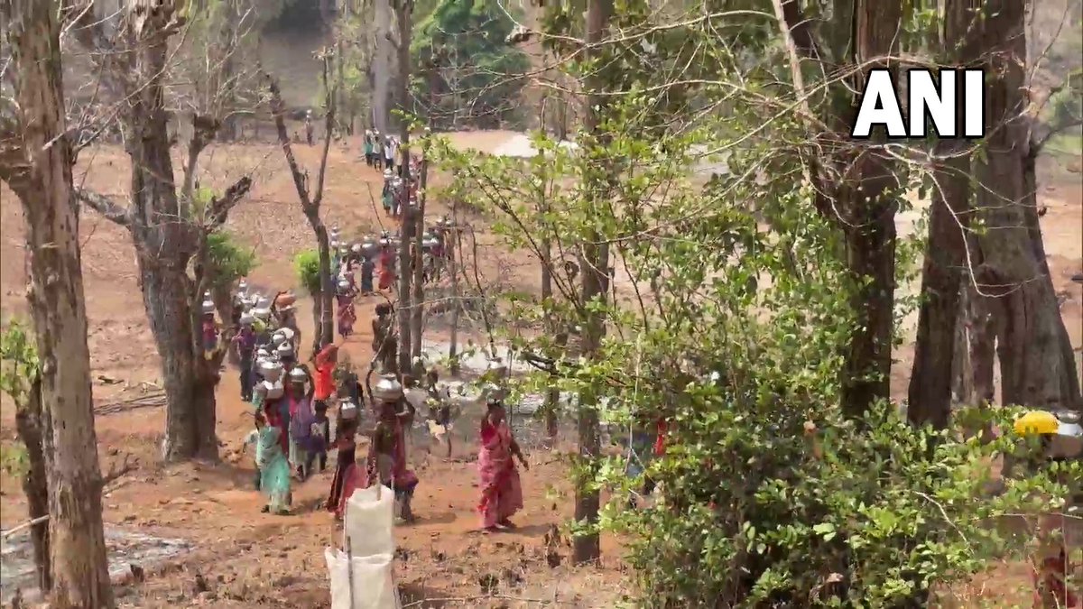 ANI's tweet photo. Maharashtra | Tribal people of Bordhapada village in Nashik are walking 2 km to fetch water from a well, amid a water crisis in the area. 

"There are 2 wells in our village but they have dried up so we have to fetch water from the bottom of the hill which is 2 km away. Many women suffer injuries while going there. We demand the administration to give us water facility as soon as possible," says a tribal woman