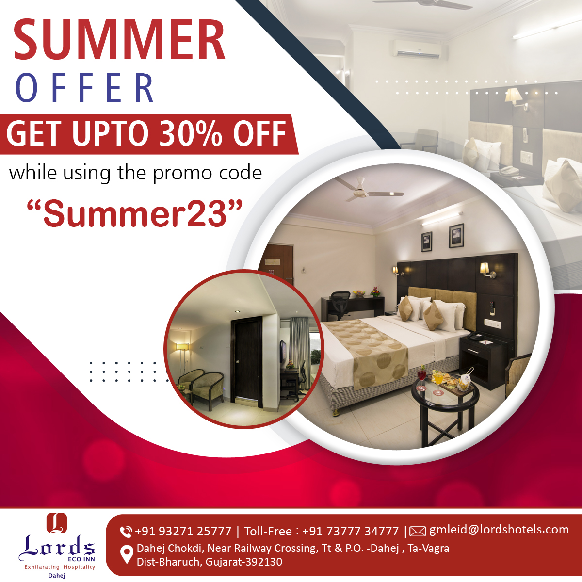 Get up to 30% off on room booking by using promo code'summer23'. Book your stay today!

For Bookings, Contact: WhatsApp: wa.me/+919327125777
Website:- bit.ly/3L30LoI
Follow Us on Instagram: bit.ly/3NblhpH

#summeroffer #promotion #lordshotelsandresorts