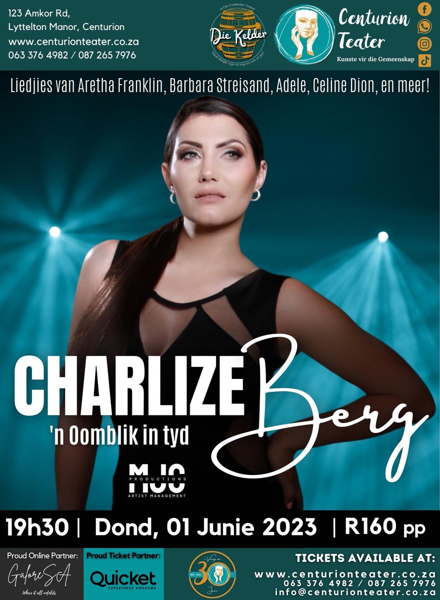 info21164718's tweet photo. Charlize Berg bied aan “n Oomblik in Tyd”  Centurion Teater @CenturionTeater  1 Junie 👉🏻 Kaartjiebesprekings:  https://t.co/CBSTeT3IHV https://t.co/ESSTZ2hx1M