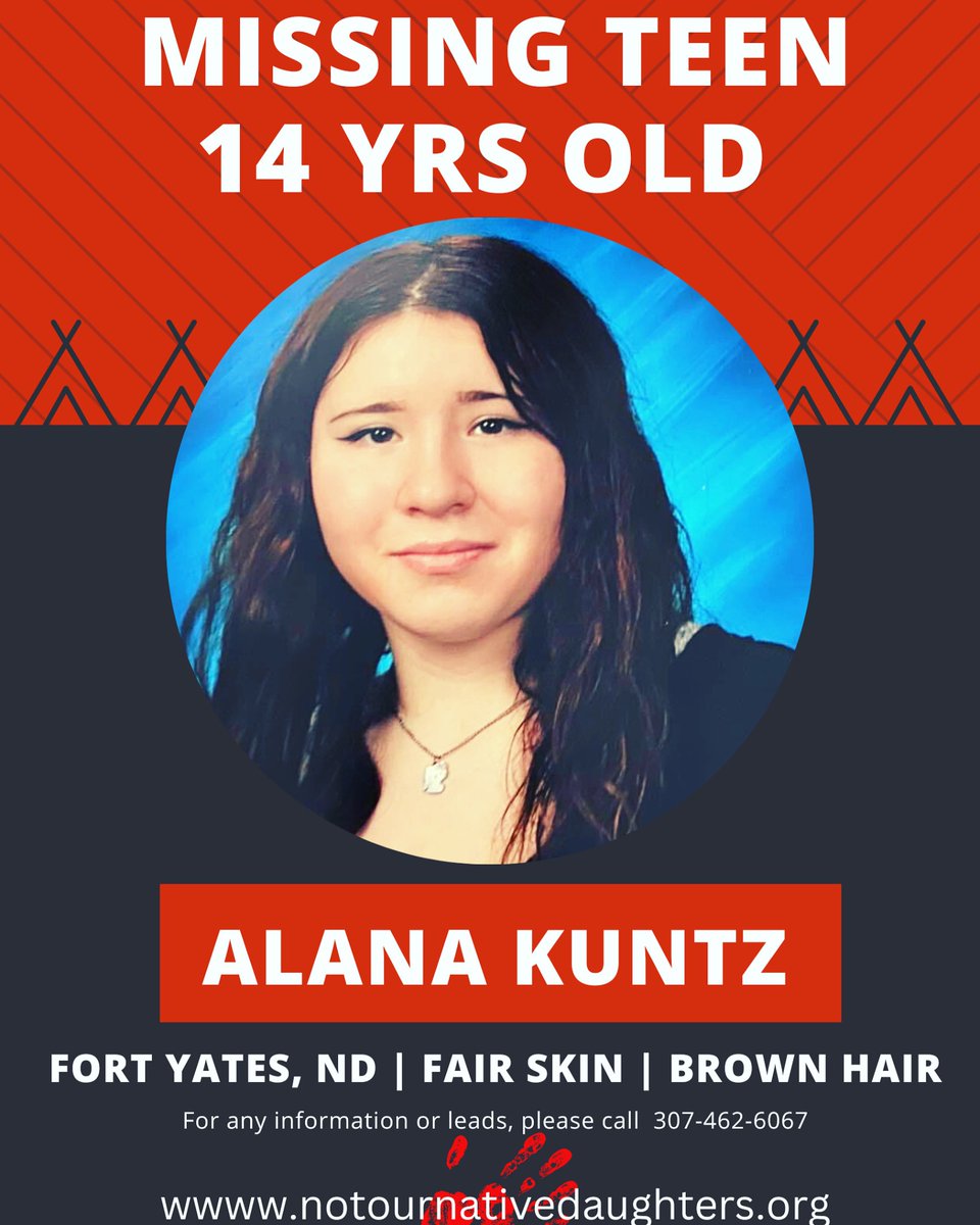 #ALANAKUNTZ - 14 yrs old🪶
Last Seen: 5-1-23 
Location:  #FortYates #northdakota #standingRock
If seen call 911 or contact The Fort Yates Police dept:  701-854-7241