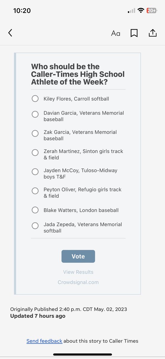 qmartinez's tweet photo. It’s time to vote for this week’s Sames @CallerSports high school athlete of the week. Voting runs through Thursday. Check out the nominees, follow the link and cast your vote. https://t.co/9rsSk3nvBu https://t.co/4wscDBDlwt