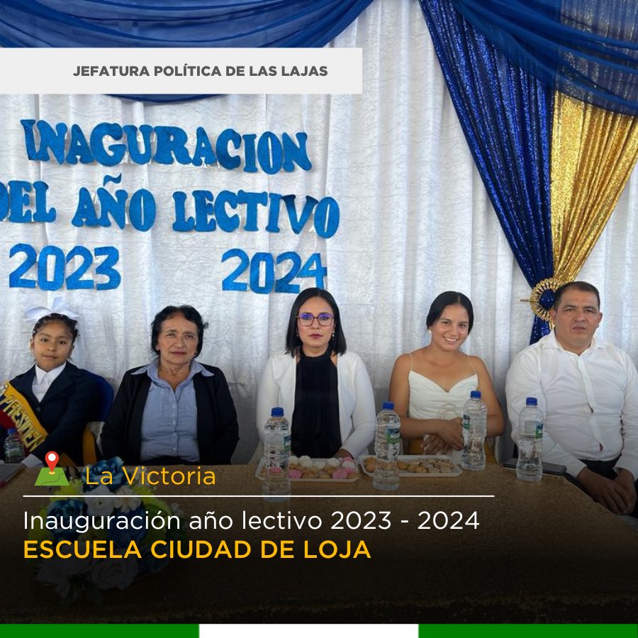 JPLasLajas1's tweet photo. #ElOro | La jefa política @lorenamorochog, en representación del gobernador #ByronZapata, participó en el acto de inauguración del año lectivo de la escuela Ciudad de Loja, en la parroquia La Victoria del cantón #LasLajas. 

@GoberElOro 
@MinGobiernoEc https://t.co/nVO9CC5WiN