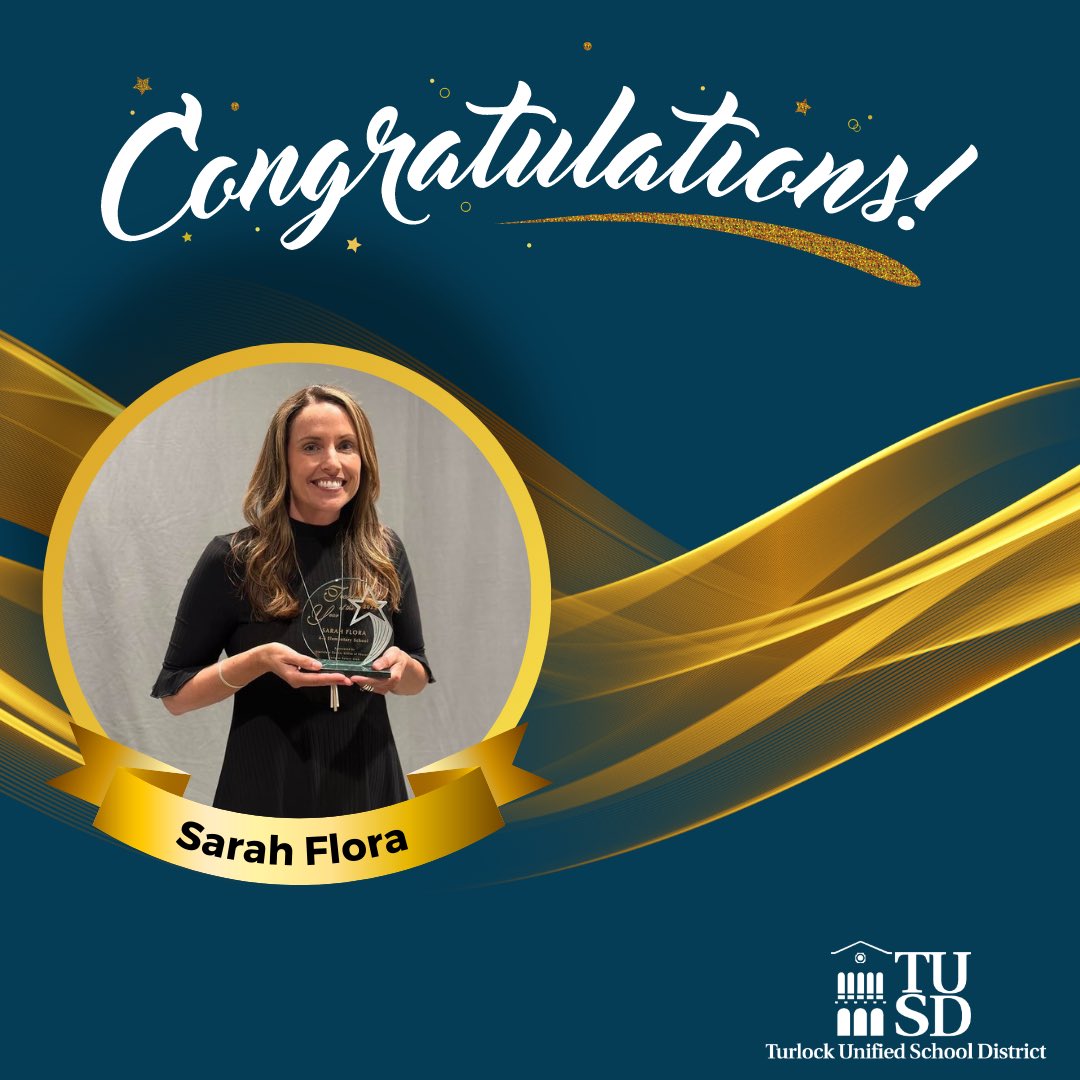 TurlockUSD's tweet photo. Congratulations to Walnut Elementary Education Center’s Sarah Flora who was awarded the Stanislaus County Office of Education and Modesto Rotary Teacher of the Year in the 4-6 grade category. Way to go, Magneteer! #TUSD https://t.co/X2ekAwVbfO