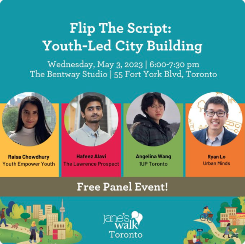📣FREE Event📣
Join us for this Jane's Walk event on May 3rd! Conversation with youth changemakers + advocates about engaging youth in urban design and placemaking - see you there!

RSVP: eventbrite.com/e/flip-the-scr…