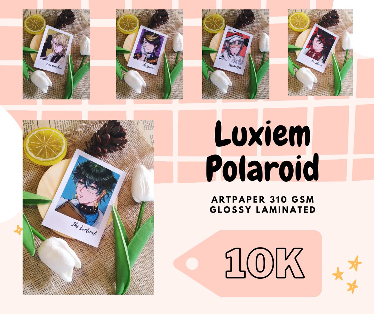 DimsumHalu's tweet photo. Yang suka nempel polaroid di dinding, bisa nih nempel polaroidnya husbando kamu. Available polaroid Luxiem, Anemo Boys, dan HaiKaveh. 

Cuss booking via DM ya sebelum kehabisan! 
#comifuro #cf16 #comifuro16catalog #paripico #paripicocatalog #luxiem #anemoboys #haikaveh #kavetham https://t.co/6fl5CBJVdl