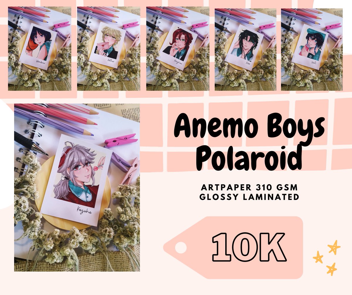 DimsumHalu's tweet photo. Yang suka nempel polaroid di dinding, bisa nih nempel polaroidnya husbando kamu. Available polaroid Luxiem, Anemo Boys, dan HaiKaveh. 

Cuss booking via DM ya sebelum kehabisan! 
#comifuro #cf16 #comifuro16catalog #paripico #paripicocatalog #luxiem #anemoboys #haikaveh #kavetham https://t.co/6fl5CBJVdl