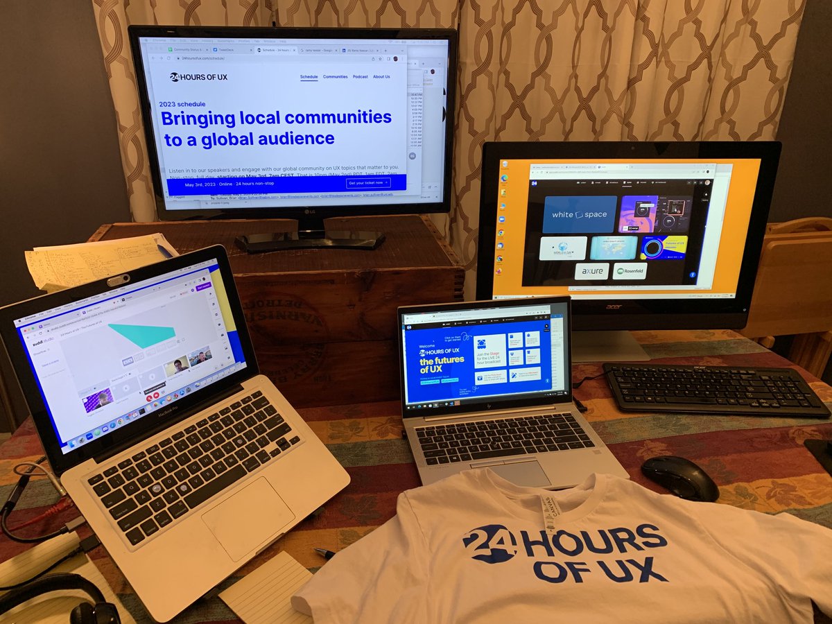 keithinstone's tweet photo. “Studio” set up for #24HoursOfUX, as administrator, host and attendee. Starting in an hour! https://t.co/zcqwbuXaI2