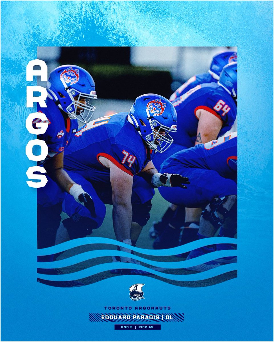 Proplayersagent's tweet photo. Congratulations to Edouard Paradis OL. Selected by the #Toronto #Argonauts in the 5th Round, 45th overall. #PullTogether #BoatMen #TheSix #DoubleBlue #Argos #YYZ #Ontario #CFL #CFLDraft @EdouardParadis https://t.co/Wk8Itfgmny