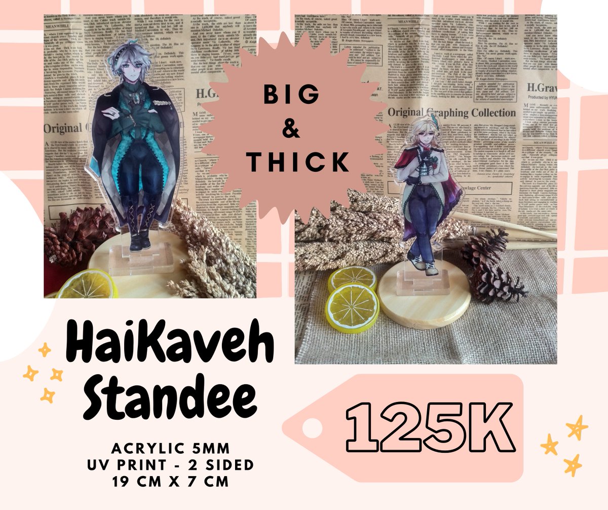 DimsumHalu's tweet photo. Alhaitham X Kaveh standee dengan outfit ala-ala prince di Isekai bisa kalian dapatkan di Comifuro16~ Stoknya hanya ada beberapa pcs aja jadi mending booking sekarang biar nggak kehabisan! 

Booking bisa langsung DM ya, maksimal tanggal 4 Mei 2023. 
#comifuro16 #comifuro16catalog https://t.co/AVV3PFzHlr