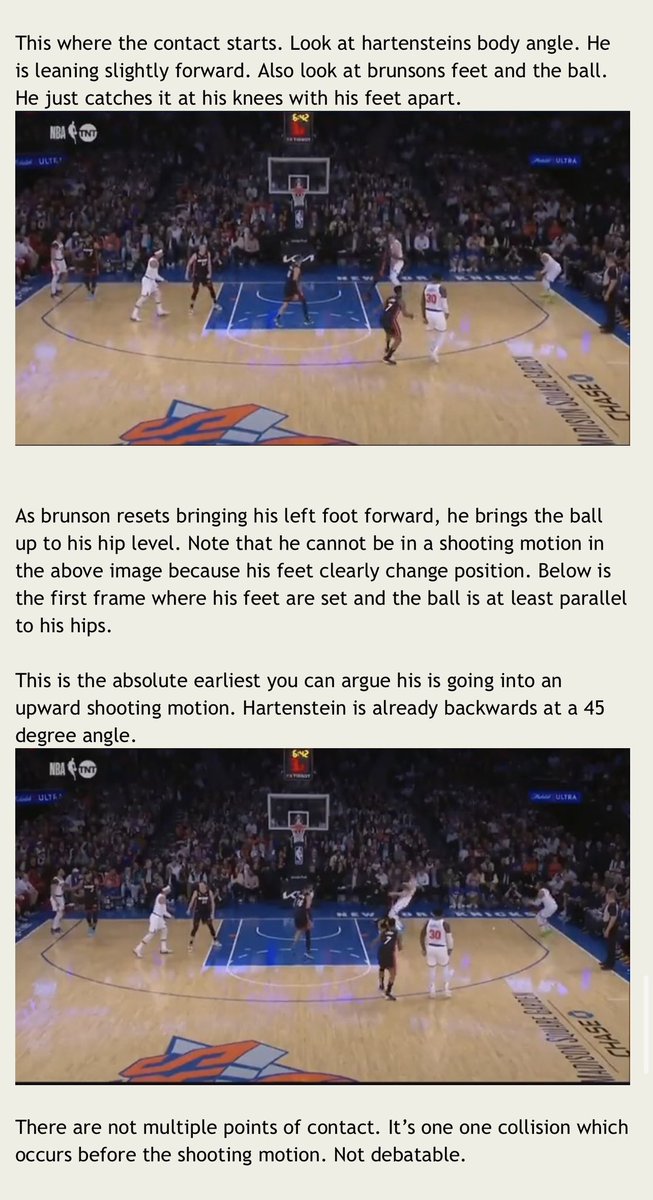 BuffsBreaks's tweet photo. Here’s my breakdown of the controversial (although not really) call in the Heat Knicks game.

This was one of four obvious late game gaffes - Lowry foul when Randle elbows him in the throat, hart on hartenstein push, &amp; egregious shot clock violation on Vincent putback 

No debate https://t.co/1EWjMMPUgE