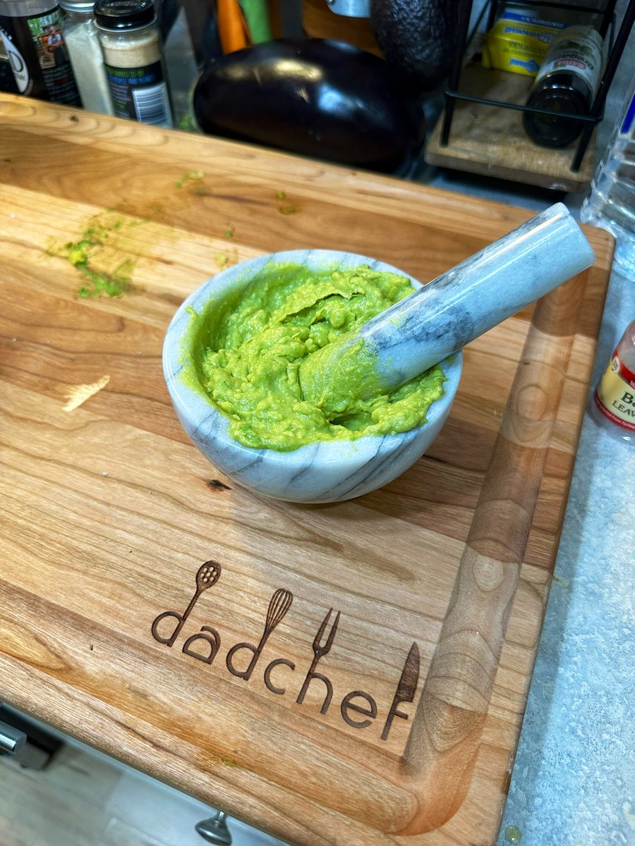 Guacamole (avocado and salt).

I use my pestle and mortar to make it super creamy.

Anything else worth adding?