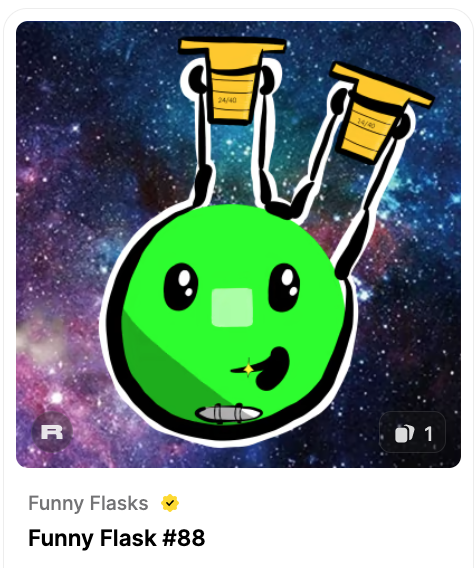 FunnyFlasks's tweet photo. Happy #TezosTuesday!

Funny Flask #88
88 Ra radium : [Rn] 7s2
1/1
5 $XTZ
🔗 https://t.co/iYzwxB6mh2

Feel free to 
👇 Drop your NFT! 
🔄 RT this post! 
🤝 Follow us!

#Rarible #CleanNFT #MoleculART #STEM #objktcom #NFT #tezos #TezosNFTs #bakr_D0mains https://t.co/xMcWSHluS2