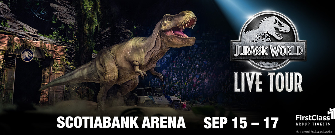 FirstClassTix's tweet photo. Have a roaring time and save up to 20% on select tickets for Jurassic World Live! At the Scotiabank Arena  September 15-17, 2023.  Fantastic family fun. Follow the link for savings. 
https://t.co/8Qhj9qMQkV https://t.co/1asQWt1nC5