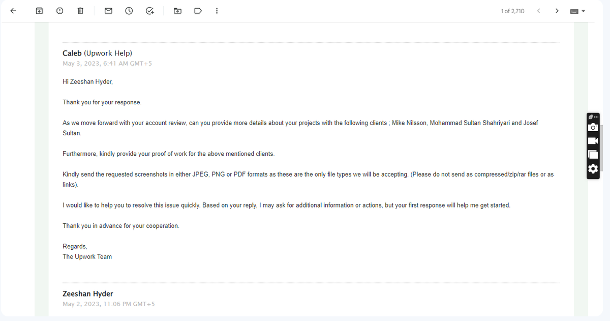 LegitDrops's tweet photo. Today, i am posting this because @Upwork has suspended my account without any reason.
They sent me email yesterday to send the details, because they saw something unusual activity on my account but there wasnot any.
I am attaching all chat screenshots:
@Upwork @UpworkHelp https://t.co/bqYaK2I8ki