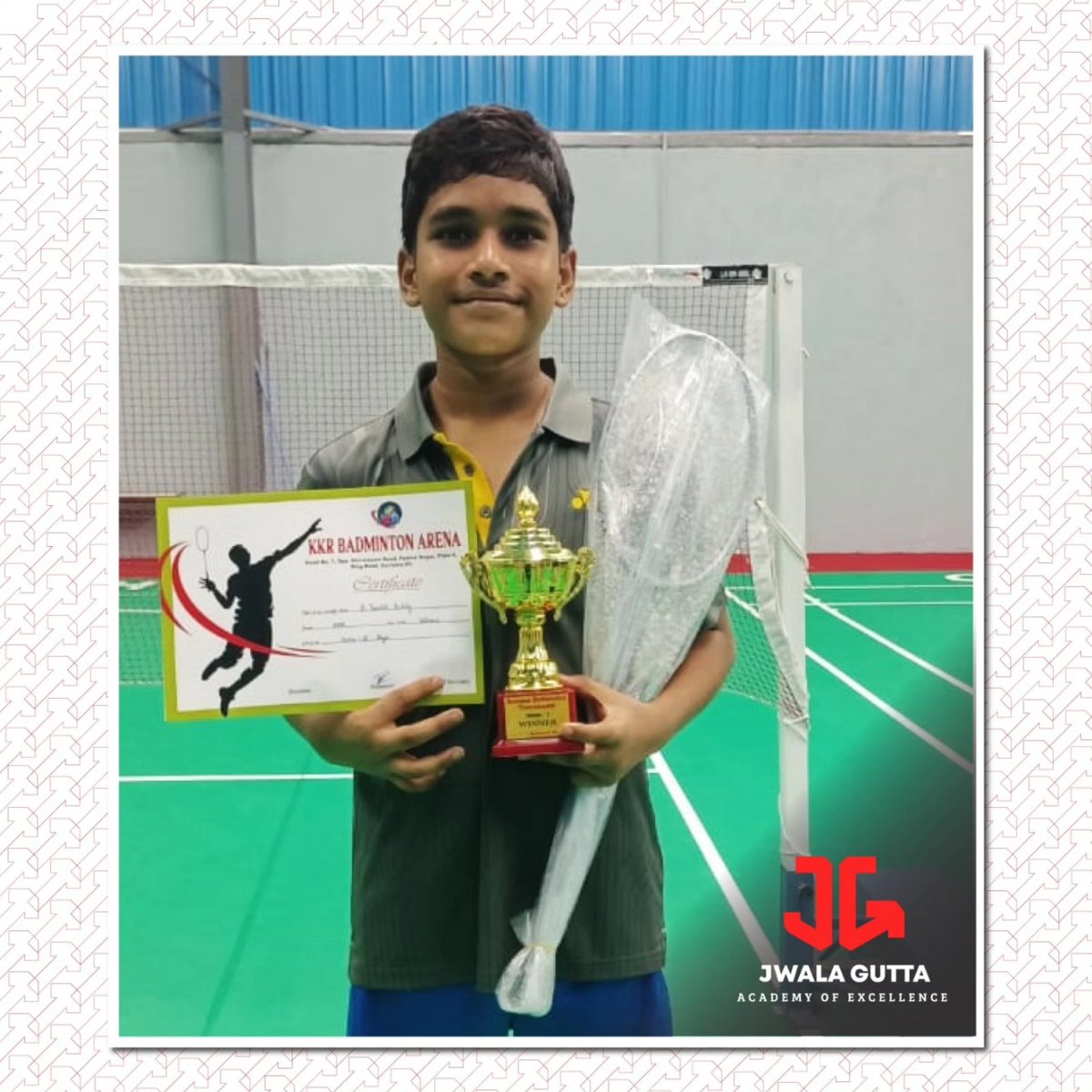 JwalaGuttaAcad's tweet photo. Congratulations to Tanish for his outstanding performance at the Under 15 KKR tournament, where he represented his school and emerged as the winner! We are proud to have him as a part of the Jwala Gutta Academy family.
#BeTheBest #JGAE #Winner https://t.co/JCDeiglzl9