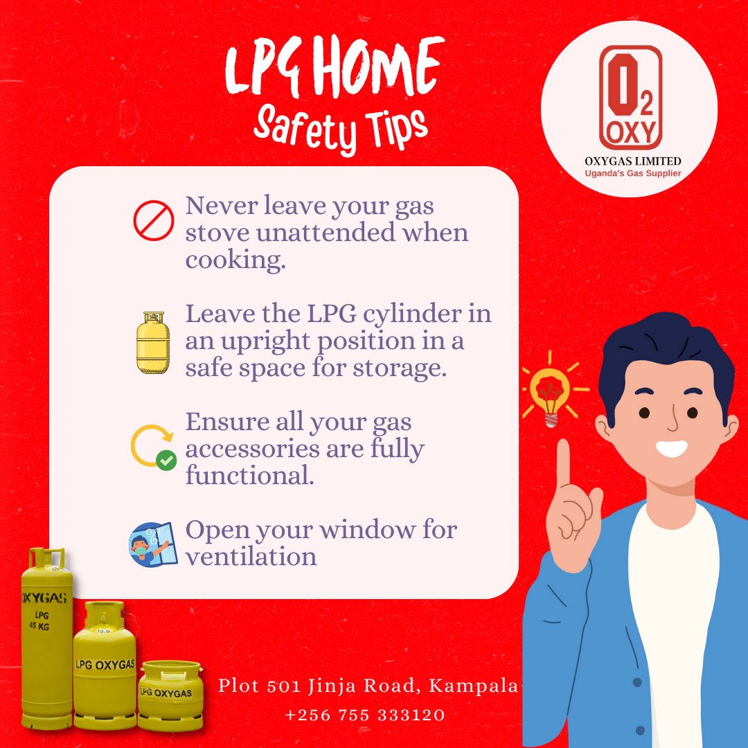 Make your home safer and more efficient with these LPG tips from Oxygas! 🔥🏠 

#OxygasUganda #LPGTips #LPGSafety #LPGEfficiency #CleanCooking #HomeEnergy #UgandaGasSuppliers
