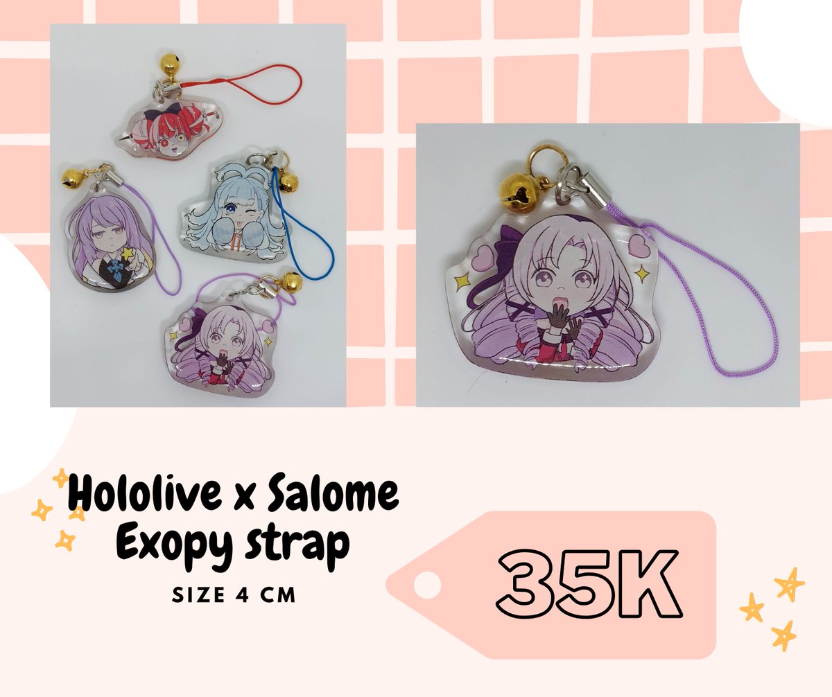 DimsumHalu's tweet photo. Lucu banget nggak sih charm ini? 35k aja udah dapet  epoxy strap lucu dari salah satu artis kami, Assira! 

Ready untuk karakter Ollie, Moona, Kobo, dan Salome

Booking dulu yuk ke DM karena stoknya sangat terbatas!
#comifuro16 #cf16 #comifuro16catalog #hololiveID #salome #kobo https://t.co/71y2AUDbrK