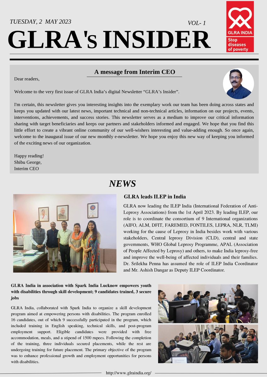 glra_india1966's tweet photo. We are pleased to share with you all our first digital newsletter after a long time. Through this letter, we hope to keep our stakeholders well-informed about our interventions and important happenings across our projects and our GLRA world.
#tb #leprosy #NTDs #DAHW #GLRAIndia https://t.co/2YQ5mek3m1
