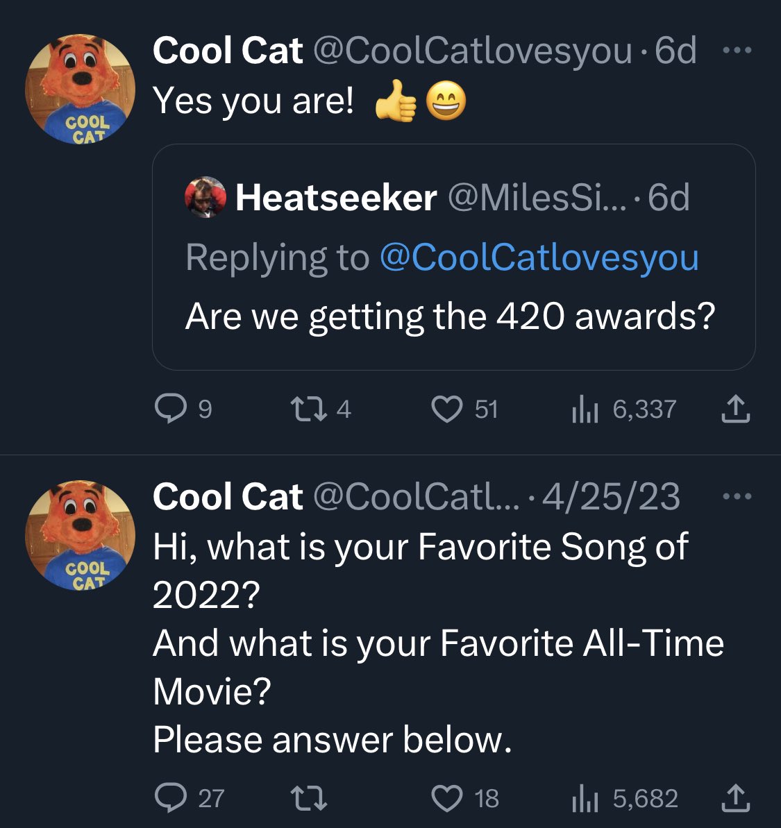 BadCoolCat's tweet photo. Oh no! Daddy Derek seems to have completely forgot about the 420 awards! Let’s see him try to scrap together a show! #BadCoolCat https://t.co/rhJ5qTT1q7