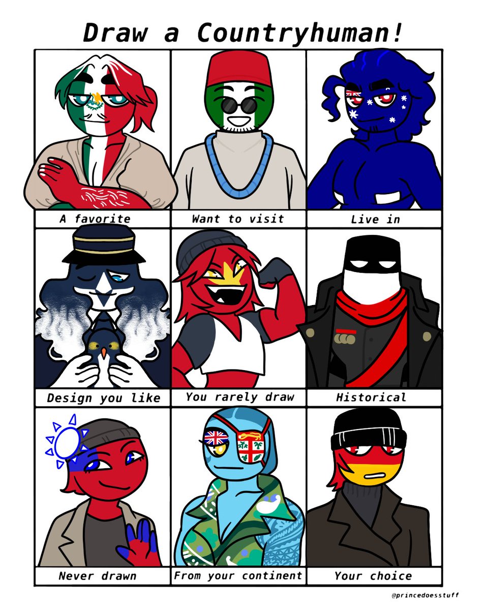 _King0K_'s tweet photo. Draw A Countryhuman!
#CountryHumans #countryhumansmexico #countryhumansnigeria #countryhumansaustralia #countryhumansantarctica #countryhumansveitnam #countryhumansgermanempire #countryhumanstaiwan #countryhumansfiji #countryhumansgermany https://t.co/kY4youtcPD