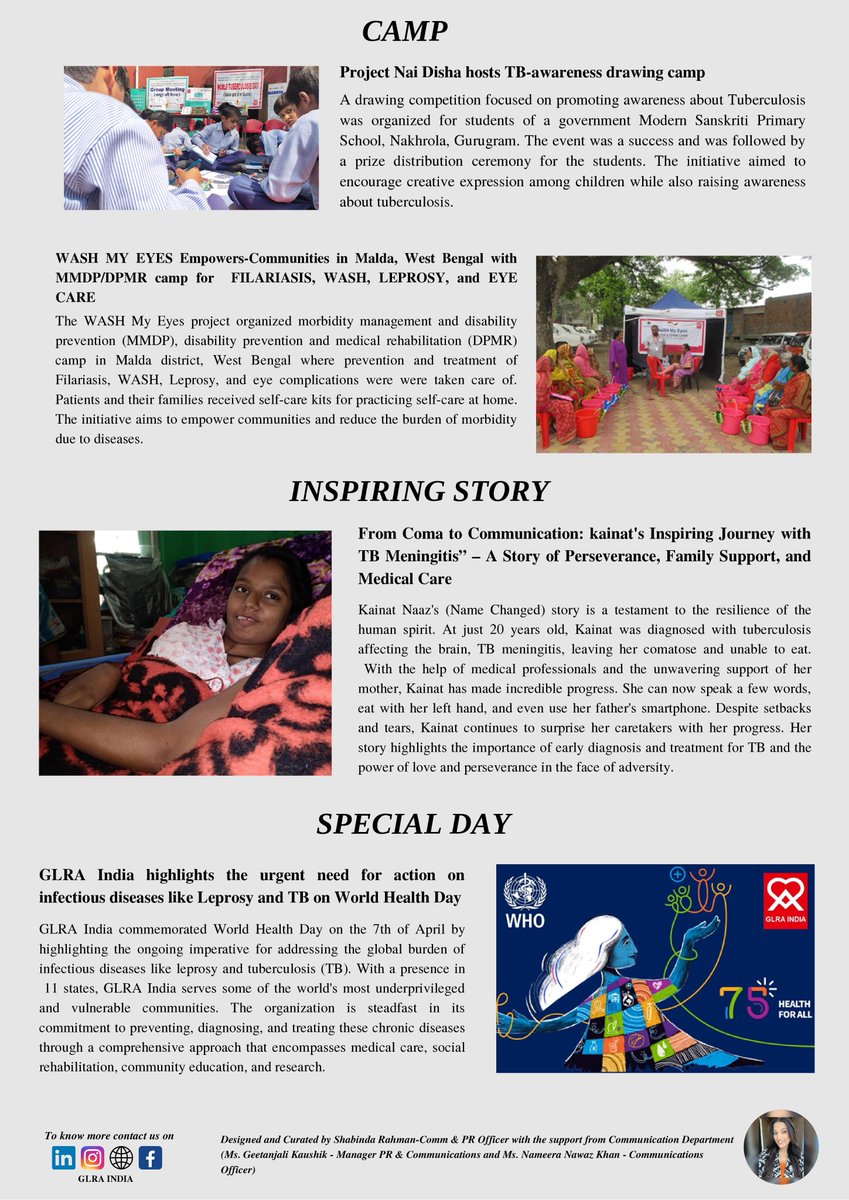 glra_india1966's tweet photo. We are pleased to share with you all our first digital newsletter after a long time. Through this letter, we hope to keep our stakeholders well-informed about our interventions and important happenings across our projects and our GLRA world.
#tb #leprosy #NTDs #DAHW #GLRAIndia https://t.co/2YQ5mek3m1